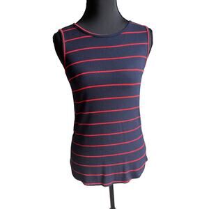 JNY Jones New York Navy Red Stripe Stretch Tank Top XS Nautical Coastal